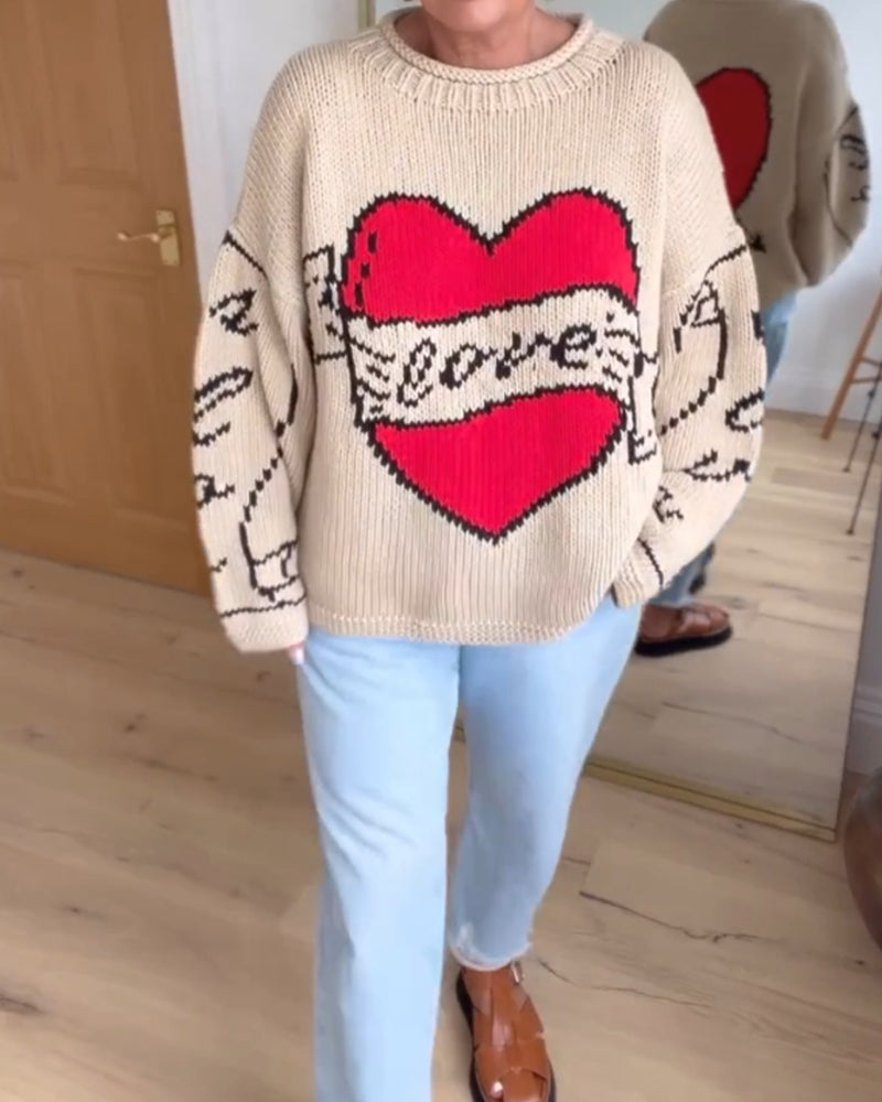 Pull décontracté à motif d'amour
