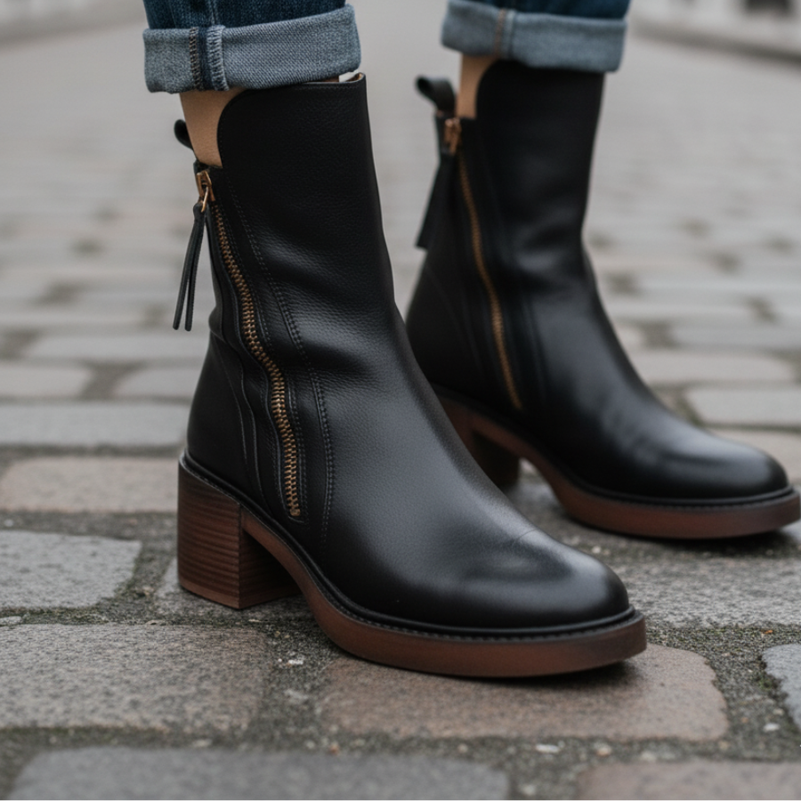 Solor Paris™ | Bottines en cuir noire élégante et confortable
