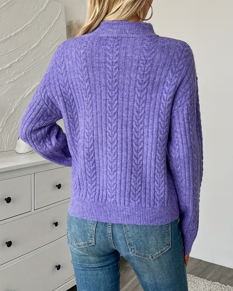 Pull Col Montant Demi-Fermeture Éclair Torsade