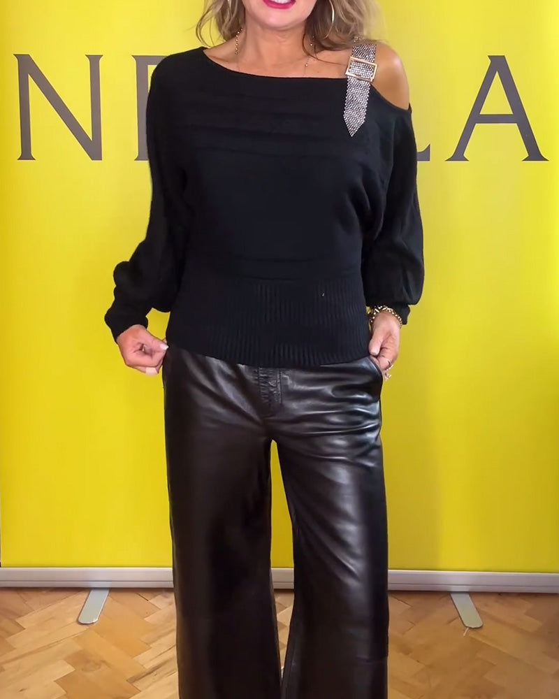 Pull Décontracté À Manches Longues Et Épaules Dénudées