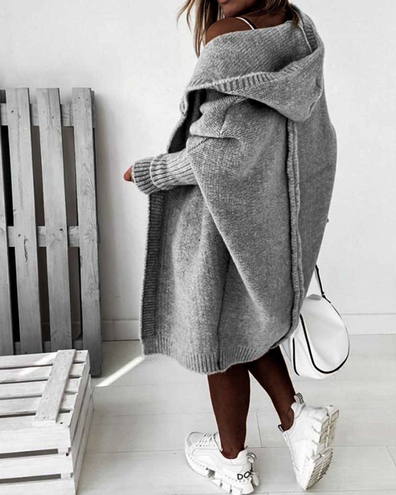 Cardigan simple à capuche de couleur unie avec motif chauve-souris