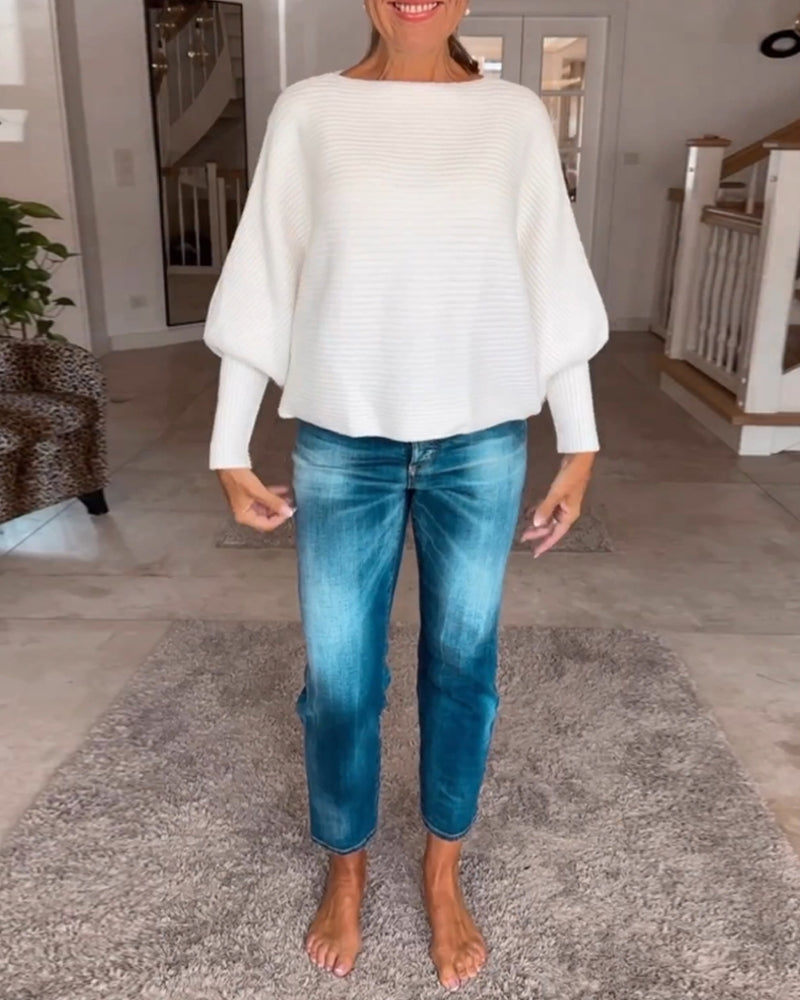 Pull à manches lanternes de couleur unie