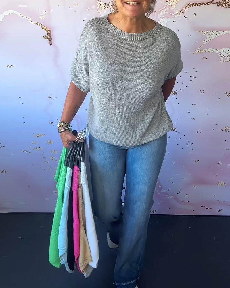 Pull ample décontracté de couleur unie à col rond