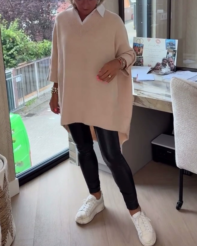 Pull Avec Caractéristiques Col V, Boutonné Et Asymétrique