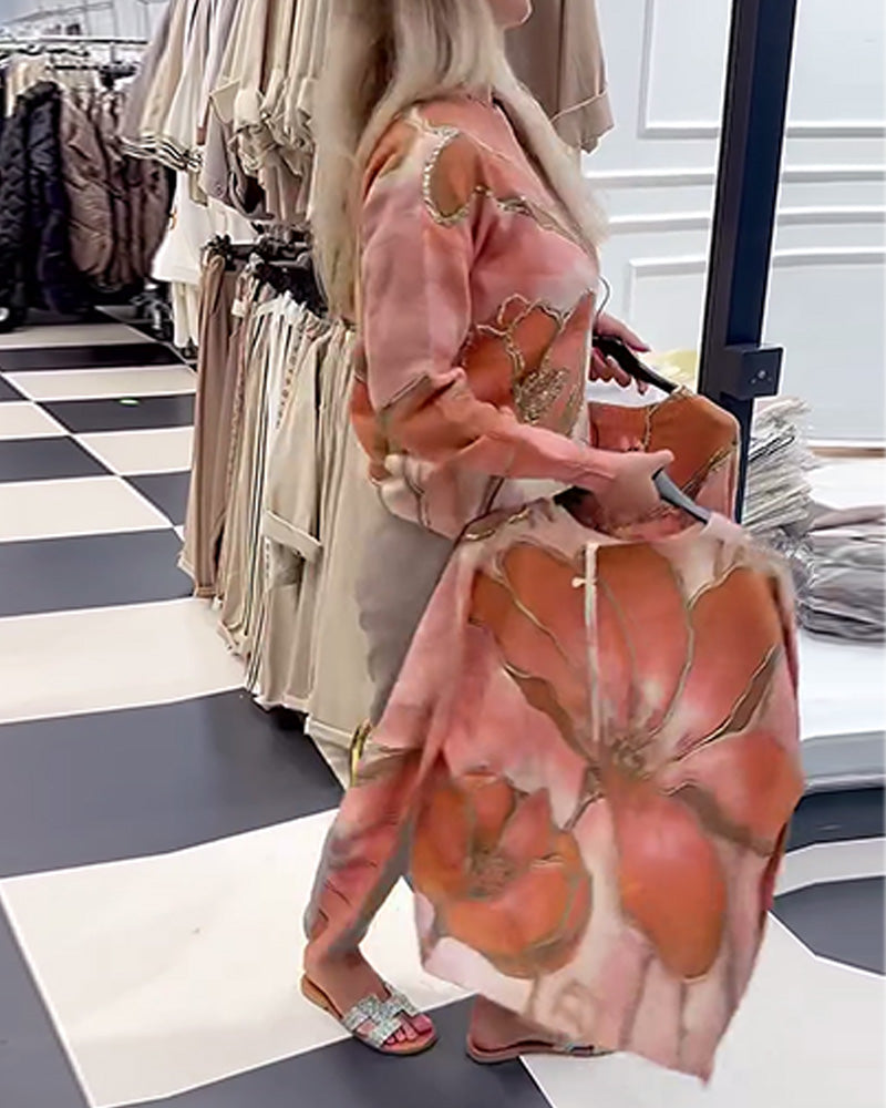 Pull Ample à Col Rond Imprimé