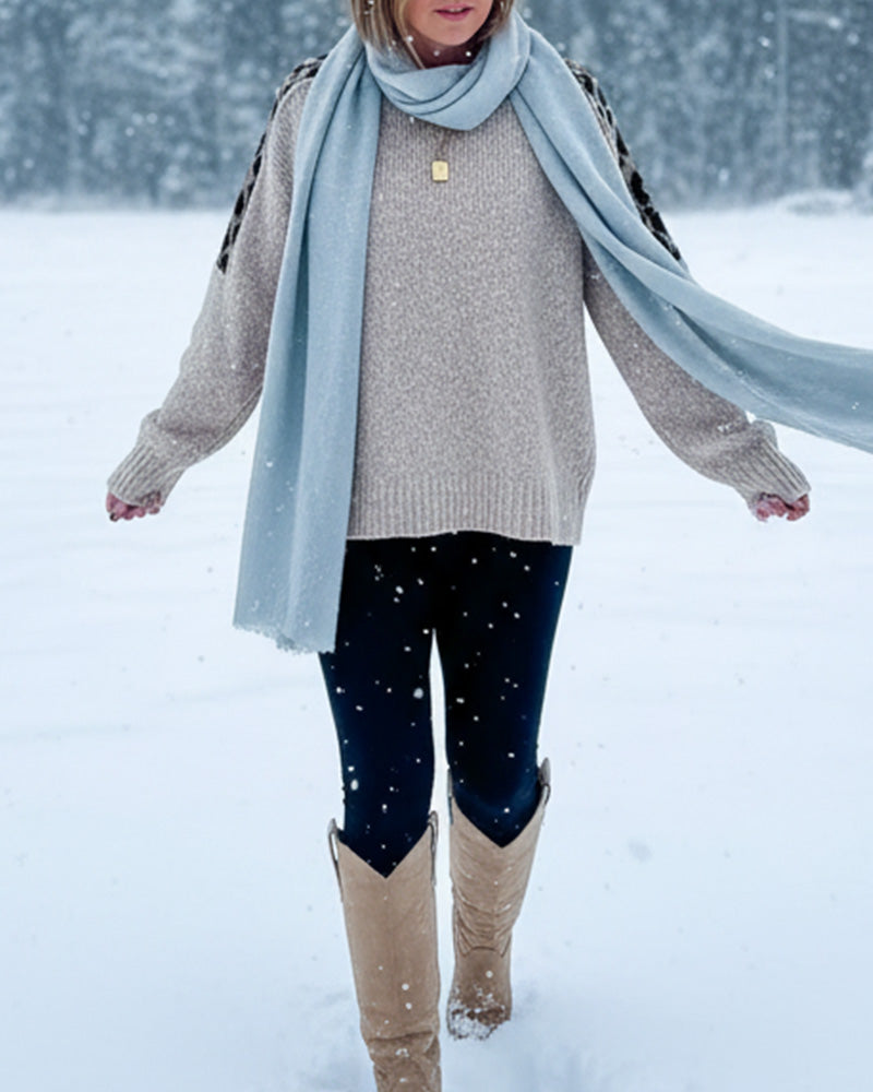 Pull décontracté à col rond et imprimé léopard patchwork