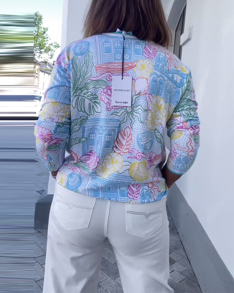 Pull Col En V Imprimé Mode