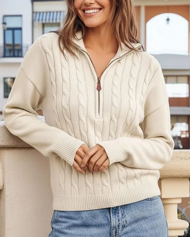 Pull Avec Design à Demi-Zippé Et Motif en Tricot Câblé