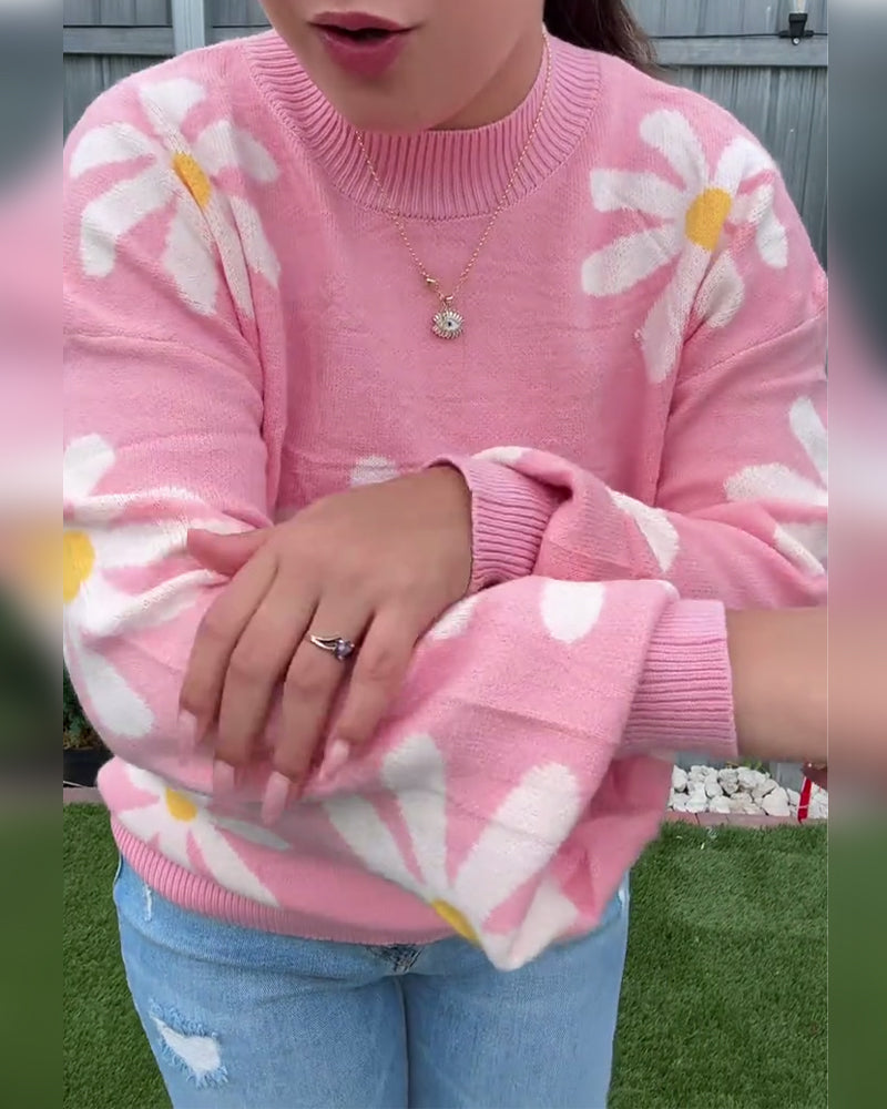 Pull jacquard à col rond tendance