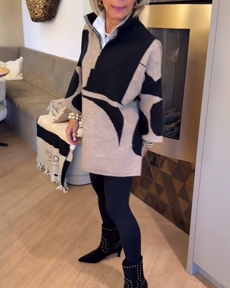 Pull À Demi-Zip Avec Col Montant Tendance