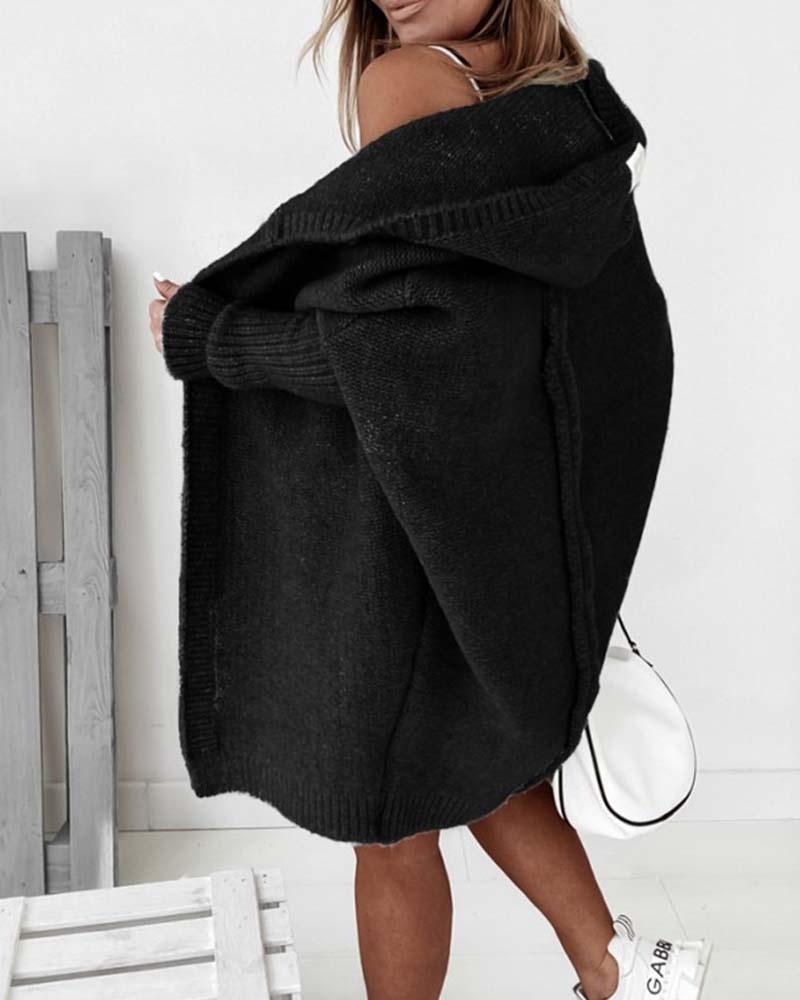 Cardigan simple à capuche de couleur unie avec motif chauve-souris