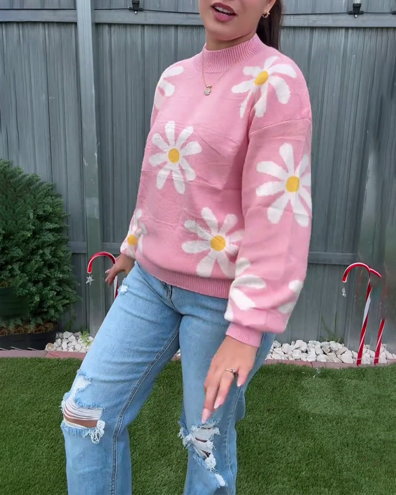 Pull jacquard à col rond tendance