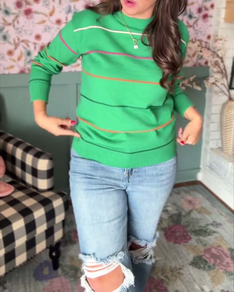 pull décontracté à col rond rayé