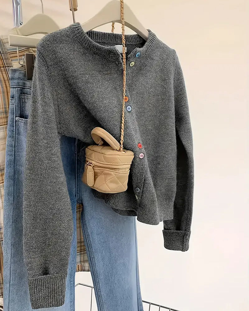 Cardigan décontracté de couleur unie à manches longues