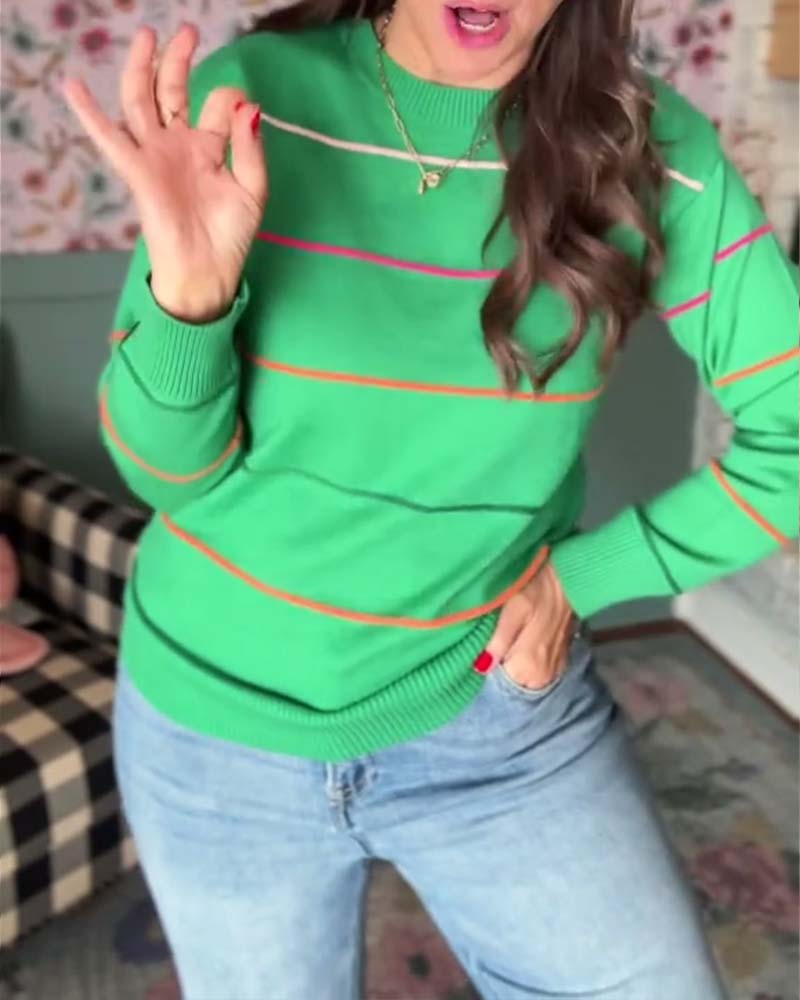 pull décontracté à col rond rayé