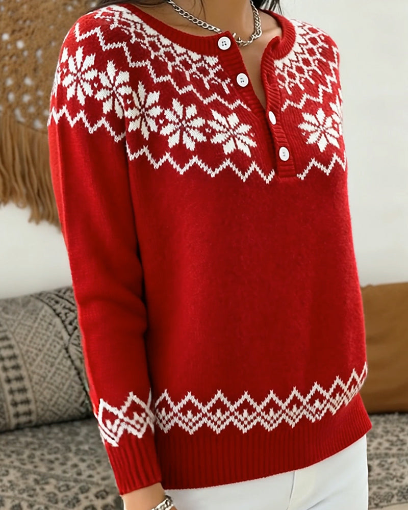Pull Flocon De Neige Jacquard Demi-Ouvert