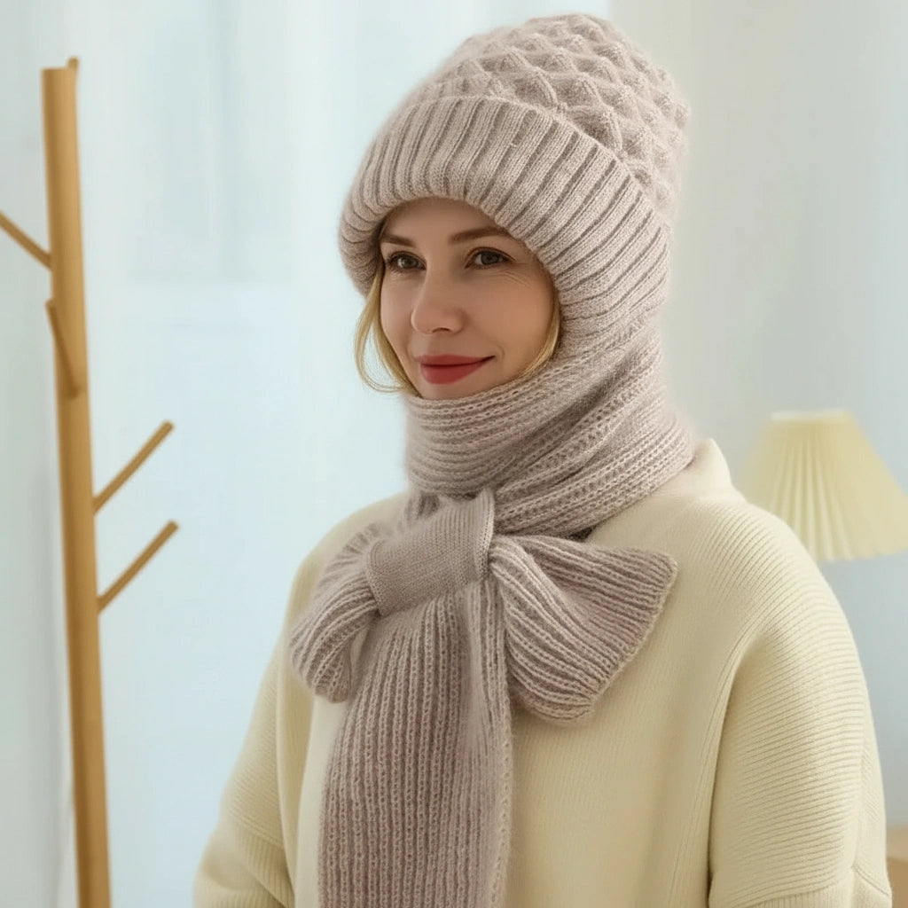Solor Paris™ | Bonnet et écharpe coupe-vent doublés en polaire avec protection auditive intégrée